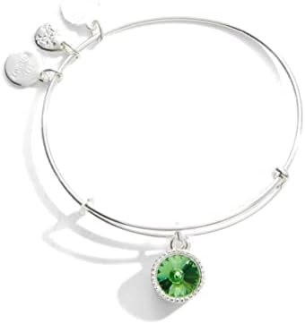 Alex and Ani Birthstones Expandable Bangle for Women, August, Green Peridot Crystal, Shiny Silver Finish, 2 to 3.5 in