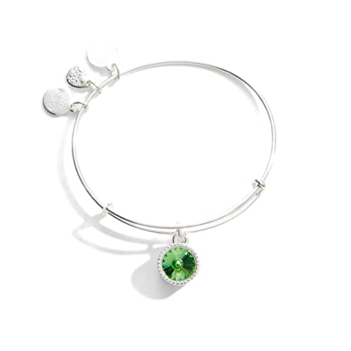 Alex And Ani Birthstones Expandable Bangle For Women, August, Green Peridot Crystal, Shiny Silver Finish, 2 To 3.5 In #TOP3
