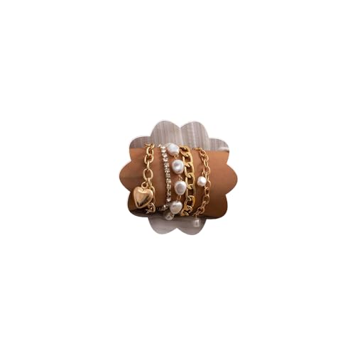 YUEKISEN Punk Layered Heart Bracelets Boho Baroque Pearl Chain Bangle