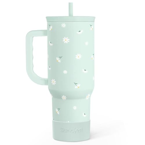 Image of Daisy 40oz Tumbler with Handle and Straw - Flower Insulated Stainless Steel Travel Coffee Mug for Women Girls - Gift Idea for Birthday Christmas Mothers Day