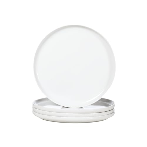 WishDeco Ceramic Dinner Plates Set of 4, Large Serving Plates 27cm / 10.5 inch, White Round Plate, Porcelain Serving Dishes for Salad, Pizza, Steak, Buffet, Microwave & Dishwasher Safe