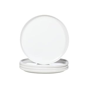 Ceramic Dinner Plates Set of 4, Large Serving Plates 27cm / 10.5 inch, White Round Plate, Porcelain Serving Dishes for Salad, Pizza, Steak, Buffet, Microwave & Dishwasher Safe