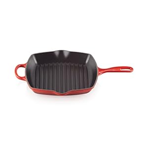 Le Creuset Enameled Cast Iron Signature Square Skillet Grill, 10.25″, Cerise