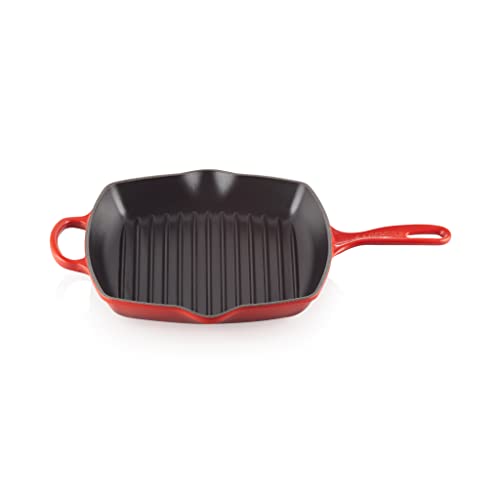 Le Creuset Signature Gusseisen-Grillpfanne, Quadratisch, 26 cm, Für alle Herdarten inkl. Induktion geeignet, 2,86 kg, Kirschrot, 20183260600422 - Kirschrot