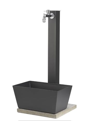 Fontana in metallo da giardino con capiente vaschetta rettangolare e base in cemento 40 x 40 cm, BEL-FER modello 42/QVR colore Antracite