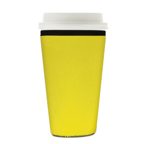 Myfsucce Funda reutilizable para taza de café, funda de neopreno para café helado con cordones arcoíris de sóftbol, estampado amarillo, 2 mm de grosor, tamaño de 22 a 24 onzas