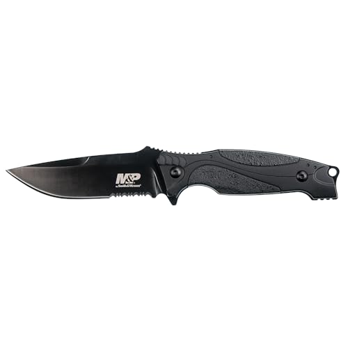 Smith & Wesson M&P M2.0 9in S.S. Full Tang Thin Fixed Blade Knife with 4in Drop Point Blade and Rubber Handle for Outdoor, Tactical, Survival and EDC, Multicolor (1085880)