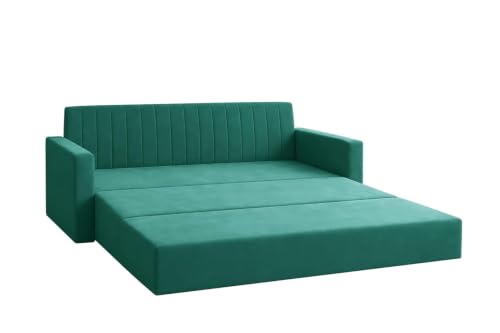 Image of Los Angeles Velvet Three-Seater Sofa Cum Bed with Armrest, Multipurpose Convertible Sleeper Couch Sofa for Living Room, Bedroom & Office- Green Color
