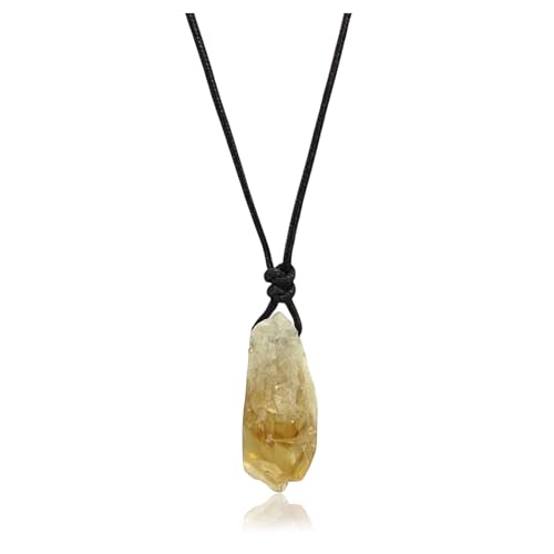 CITRINO® - Colgante de piedra natural 100% en bruto con cordon - Cristales y piedras semipreciosas energéticas para mujer y hombre - Amuleto buena suerte (Citrino Brasil)