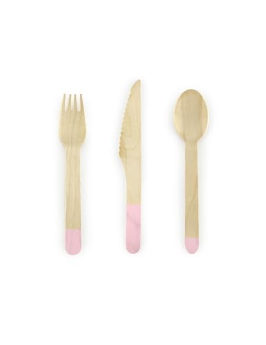 PartyDeco 18 Couverts Roses Pastel en Bois