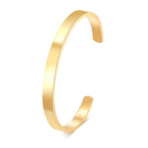 MEALGUET Stainless Steel Mens Cuff Bracelet : Minimal Cool Gold Plated Open Metal Cuff Bangle Bracelets for Men 65mm Mens Bracelet Jewelry