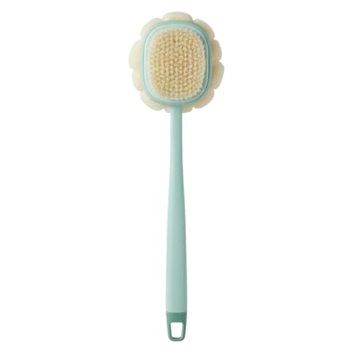 Image of KLIMET 2-in-1 Silicone Body Bathing Brush with Long Handle | Soft & Firm Bristles Back Scrubber for Deep Cleaning, Exfoliation & Dirt Removal | BPA-Free Shower Brush for Men & Women (Pista)