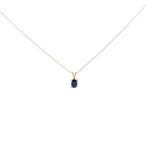 14K Yellow Gold 6x4MM Oval Shaped Blue Sapphire Solitaire Pendant Necklace