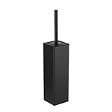LAIBUY Juego de escobilla de inodoro y soporte, color negro mate, independiente para almacenamiento y organización del baño, diseño cuadrado, resistente y ahorra espacio