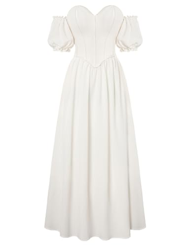 Scarlet Darkness Women Off Shoulder Corset Dress Sweetheart Fishboned Puff Sleeve Renaissance Dress