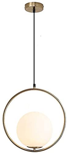 Mukeriya Century Modern Golden with Frosted Glass Globe Lampshade Pendant Indoor Hanging 1-Light Fixture LED Bulb Chandeliers , Milky white