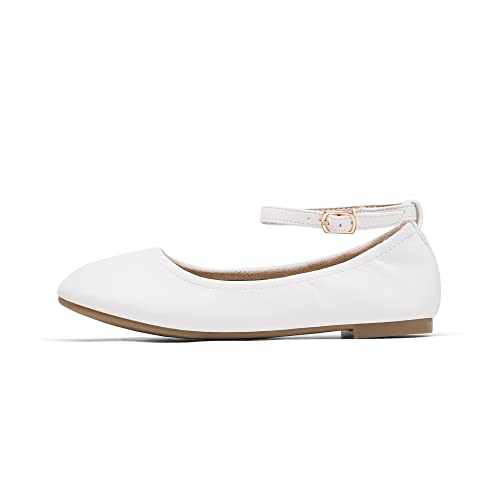 Dream Pairs Grils Dress Shoes Interchangeable Ankle Strap Flower Girl Ballet Flats Sole-Fina-K White Size 5 Big Kid #TOP2