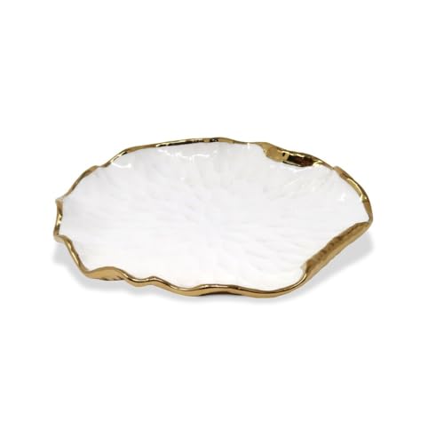 Bed Bath & Beyond Set of 4 New Bone China Plates with Gold Scalloped Edge Salad Plate