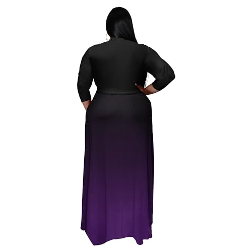 Runwind Plus Size Dresses for Women Gradient Maxi Dress Flowy 3/4 Sleeve with Belt3