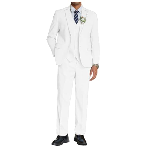 Men Suit Jacket Vest Pants Business Banquet Wedding Fashion Slim Fit 3-Piece White