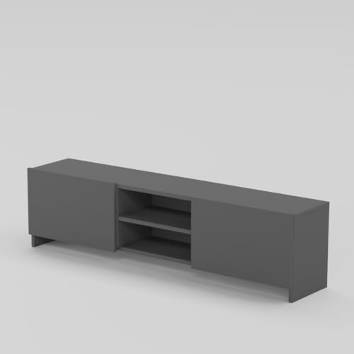 Image of Ansicraft Modern Living Room TV Stand with Open Display Compartment, Dual Side Storage Units, and Clean Contemporary Design for Home Decor | Assembly-DIY | Color-Grey