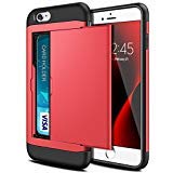 iPhone 6S Case, iPhone 6 Case, SAMONPOW Hybrid iPhone 6 Wallet Case Card Holder Shell Heavy Duty Protection Defender Shockproof Anti-Scratch Soft Rubber Bumper Cover Case for iPhone 6 iPhone 6S - Red
