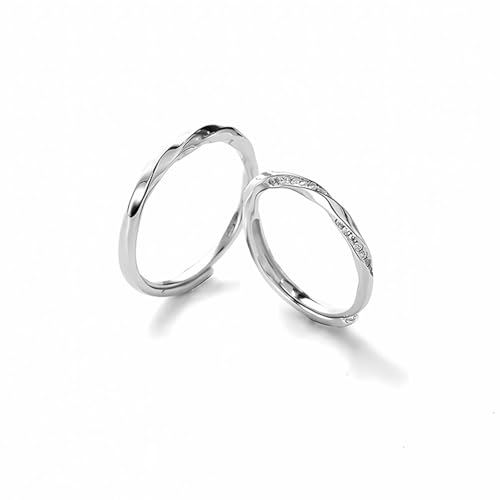 Alliance argent 925 couple réglable avec zircon et bague mariage bande ondulée