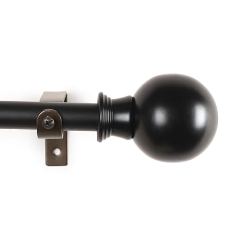 Image of The Decor Mart 52 inch to 144 inch Extendable Curtain Rod |1 inch Curtain Rods for Door & Windows Adjustable Iron Telescopic Drapery Bar with Grey Metal Finials | Black