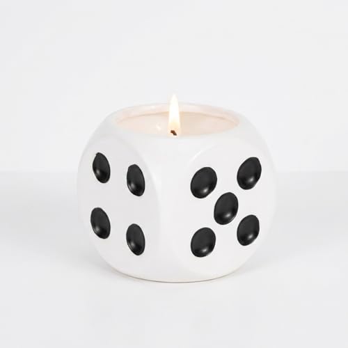 Tobacco Scented Dice Candle for Men and Women - Decorative Small Pillar and Votive Candle for Home Display - Indoor and Outdoor Safe for Living Room, Bedroom, or Bathroom - 4", Black & White
