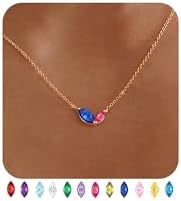 Dainty Gold Birthstone Necklaces for Women Non Tarnish 14K Gold Plated Necklaces for Women Trendy Blue Green Cubic Zirconia Pendant Necklace Graduation Birthday Gifts for Mom Personalized Jewelry
