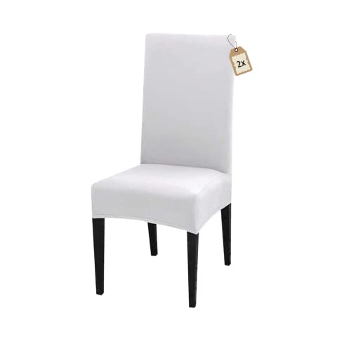 FIGOOO Fundas Sillas de Comedor Pack 2 Fundas para Sillas Ajustables Licra Cubiertas para Sillas Extraíbles Lavables Desmontables Fundas Protectoras para Sillas con Respaldo Altas(Blanco,2pcs)