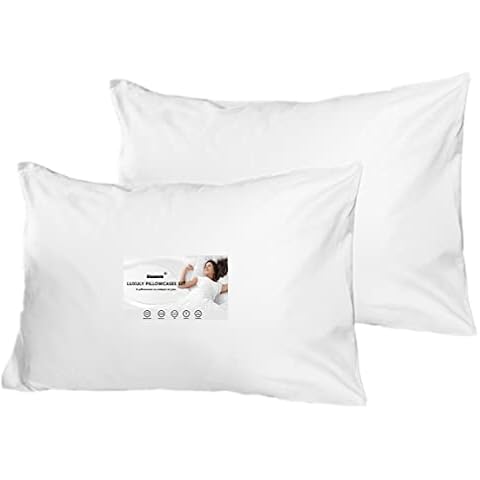500 Thread Count Cotton White Pillowcases - House Wife Pillow Cases 2 Pack - Soft and Breathable Hotel Quality Pillowcases with Envelope Closure - Standard Pillow Cover for Sleeping (51 x 76 cm) Cover