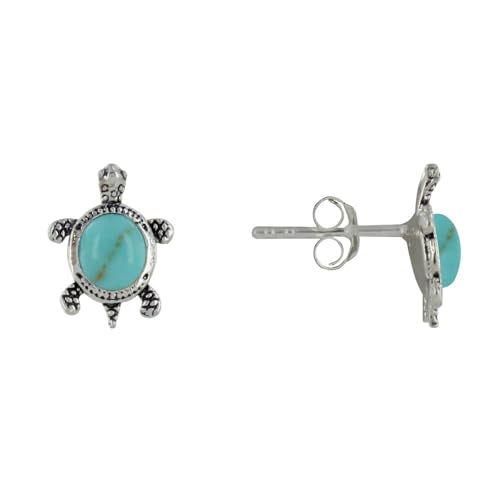 Boucles d'oreilles tortue en argent 925 et cabochon turquoise par Les Poulettes