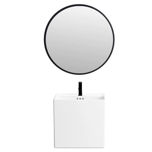 YUGXTH Esquina Lavabo sobre Encimera, Tocador de Baño de Esquina, Lavabo de Esquina para Guardarropa, Lavabo de Cerámica con Espejo, para Cocina, Restaurante, Lavandería(Nero)