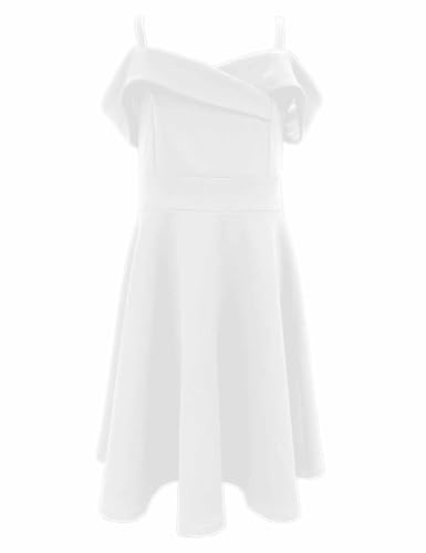 Girls Elegant Princess Cold Shoulder Fold Pleated High Waist Flared A Line Party Dresses4