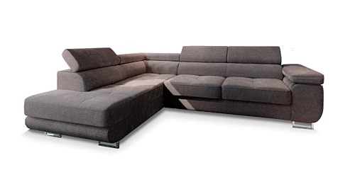 Masseno Canapé d'angle APIRO L-S avec Fonction Couchage Forme en L, Moderne, avec Coffre de Rangement, Ensemble canapé de Salon - Marron