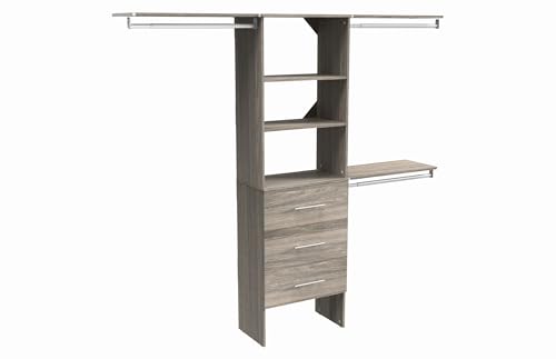 ClosetMaid SuiteSymphony Wood Closet Organizer Kit with Tower 3 Hang Rods, Top Shelves, 3 Drawers, Modern, Fits Spaces 6-10 ft. Wide, Graphite Grey