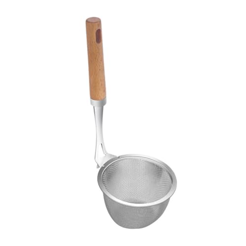 healvian ステンレス製耐熱手提げざる 麺揚げ兼用調理器具 木製ハンドル付き 頑丈で錆びにくいキッチンアクセサリー 家 業務用食材濾し器
