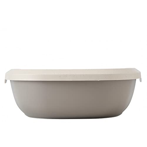 Image of Cat Litter Tray - Savic Gizmo Medium Happy Planet - Mocha Granite Grey - Recycled Material - Perforated Edge - Raised Back - Low Entrance - 44 x 35.5 x 12.5 cm