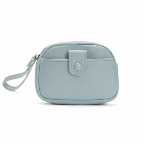 POPCUBE Women’s Premium PU Leather Coin Purse | Small Wallet with Front Button Pocket, Back Zipper Compartment, Key Holder Attachment & Inner Divider | Stylish Mini Pouch | 13cmx3cm x10cm (Light Blue)
