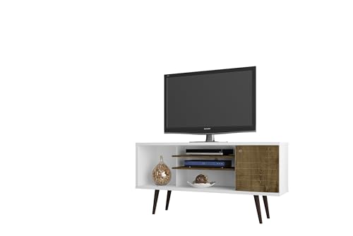 Manhattan Comfort Liberty Mid Century Modern TV Stand for Televisions up to 50 Inches, Bedroom and Living Room Entertainment Center with Storage, Shelves, and Cabinet, 53