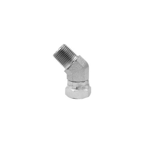 Image of (2-PACK) 1503-06-06 Hydraulic Hose Adapter Fitting 3 /8 inch Male (3 /8 inch-18NPTF) x 3 /8 inch Female Swivel (3 /8 inch-18NPSM) 45 Elbow SAE Pipe Joints Connector Carbon Steel