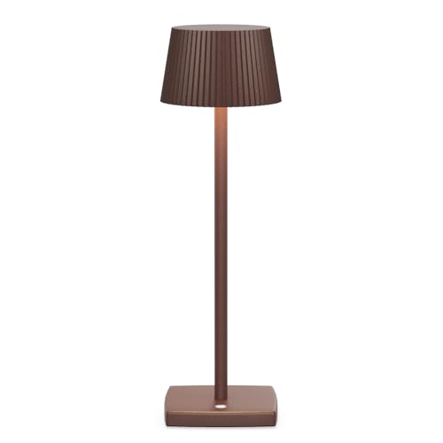 JALVDE Cordless LED Table Lamps, Rechargeable Battery Operated Waterproof Desk Lamp 3 Colors Stepless Brightness Portable Metal Table Light for Party Patio Restaurant (Rust Version