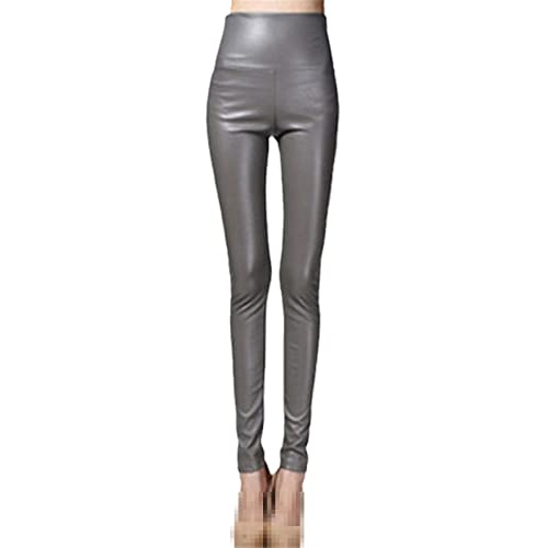 Pantalon crayon en cuir élastique femme gris clair automne hiver taille S