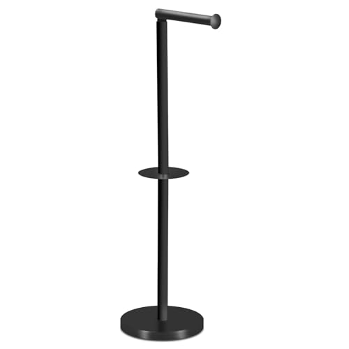 TIENDA EURASIA – Portarrollos de Papel higiénico de Pie, 15x60x15 cm, Aspecto Acero Inoxidable, Plegable, Color Negro Mate, Soporte para Papel Higiénico