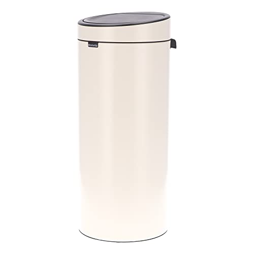 Image of Brabantia Press-Top Kitchen Trash Can | Soft Beige | 8 Gallon / 30L | Home Trash Can with Soft-Touch Stay-Open Lid & Removable Inner Bucket | + Trash Bags