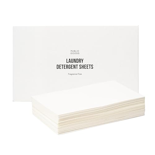 Public Goods Unscented Laundry Detergent Sheets | Plastic-Free, Natural Laundry Soap Sheets Made with Soapberry and Aloe | Fragrance Free, HE Safe, Compostable Packaging | 50 Sheets Up to 100 Loads