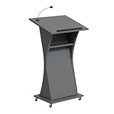 QANGBOOM Holz Rednerpult, Mobiles Stehpult mit Rädern, Podiumständer für Kirche, Klassenzimmer, Seminarraum, Auditorium (Grau)