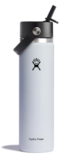 Hydro Flask Water Bottle - Insulated Stainless Steel - Wide Straw Lid, Non Spill, Leakproof in 24 Oz White