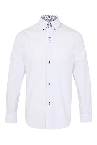 Image of Jenson Samuel Mens Designer 100% Cotton Regular Classic Fit Printed Paisley Floral Shirts S M L XL 2XL 3XL 4XL Collar Sizes 14.5-19" (Large, White Black Floral)
